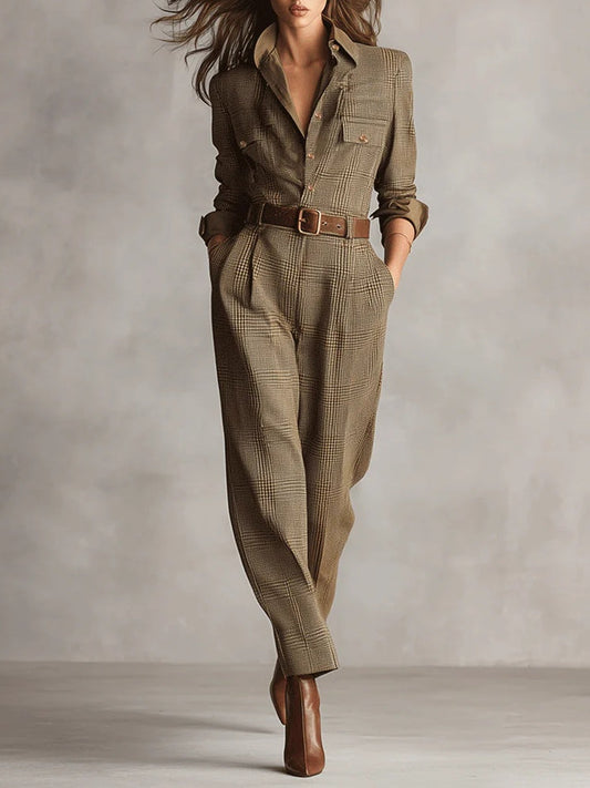 Brown Tweed Jumpsuit