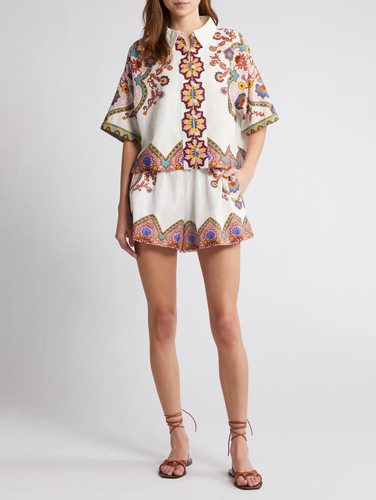 Ethnic Floral Print Shirt & Shorts