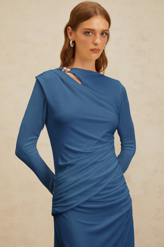 Daneysha Royal Blue Ruched Maxi Gown