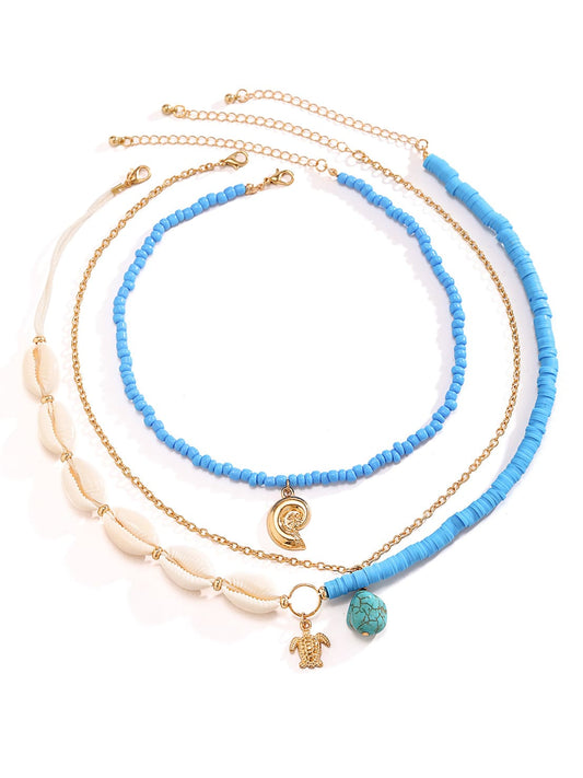 Bora Bora Shell Bead Multi Layer Necklace Gold