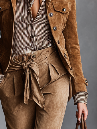 Women's Suede Single-Breasted Lapel Cropped Jacket MDA2536H4Y