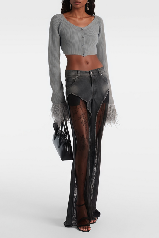 Madeline Black Floral Lace Panel Jeans