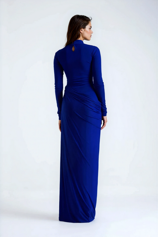 Éva Blue Draped Gathered Maxi Dress