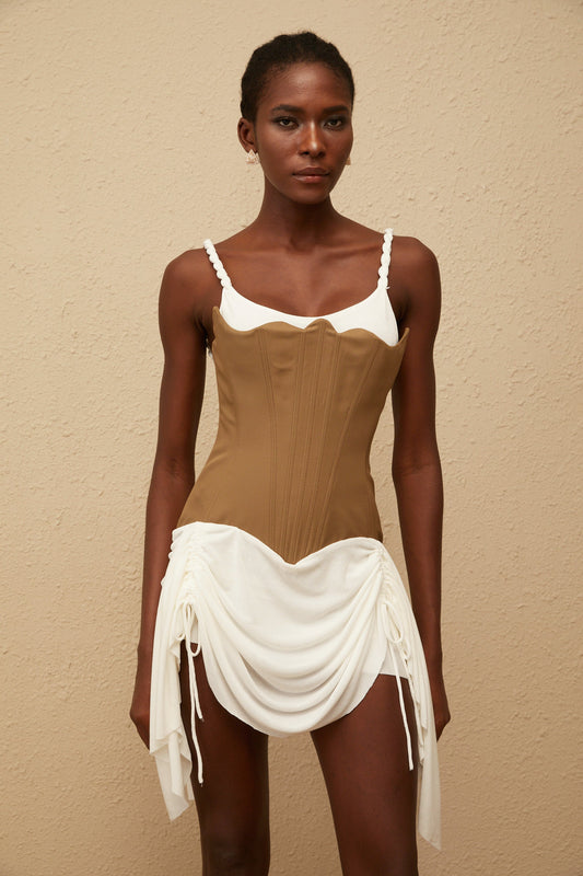 Yasmine Brown Bustier Panel Mini Dress
