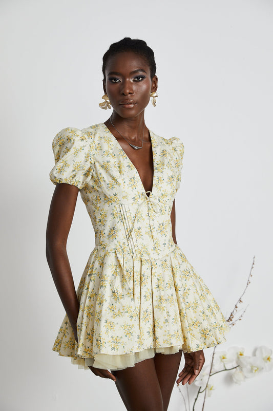 Celiane floral-print pleated mini dress