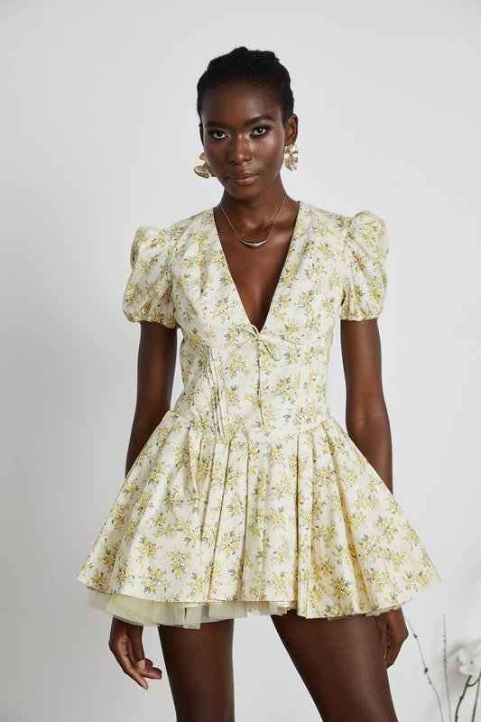 Celiane floral-print pleated mini dress