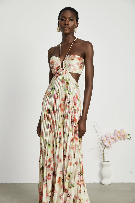Andréa cut-out floral-print pleated maxi dress (US Only)