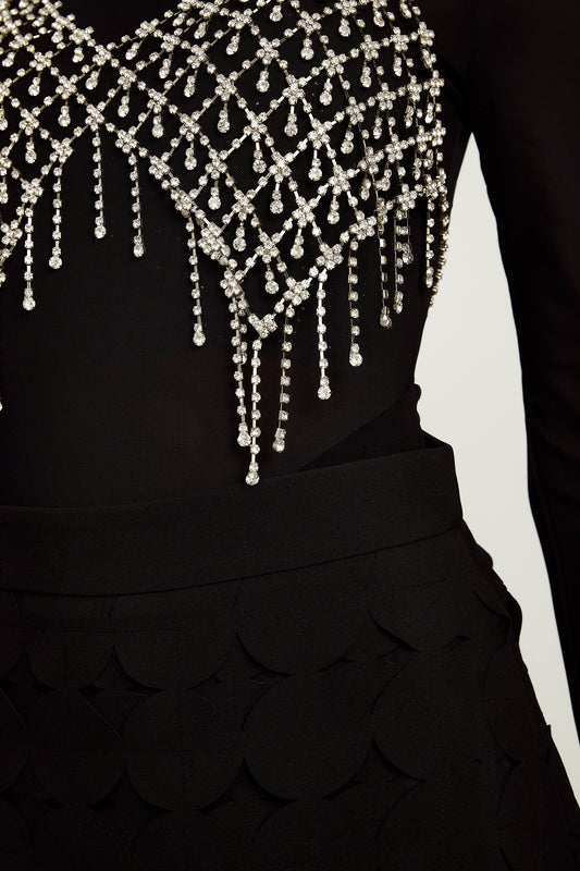 Hanna disc-design fringed maxi skirt in Black