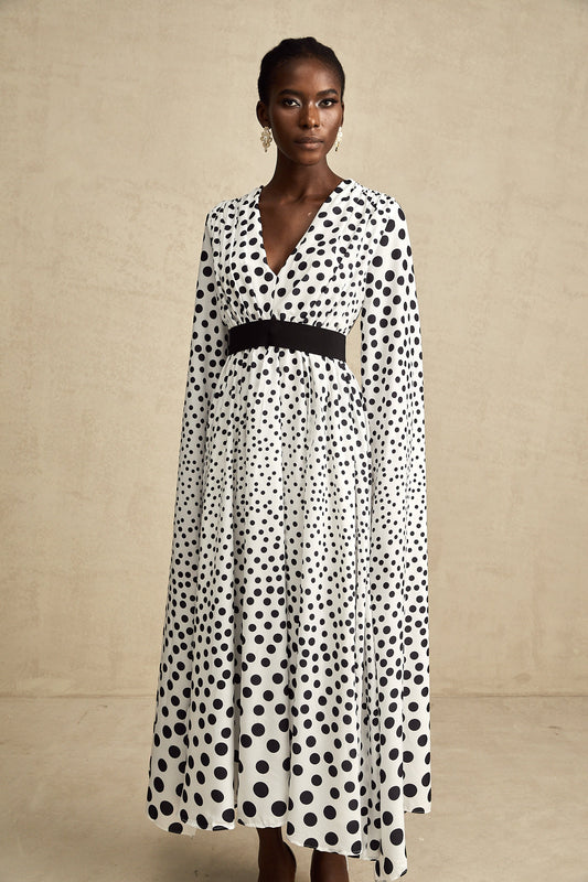 Brigitte white polka-dot slit-sleeve midi dress (US Only)