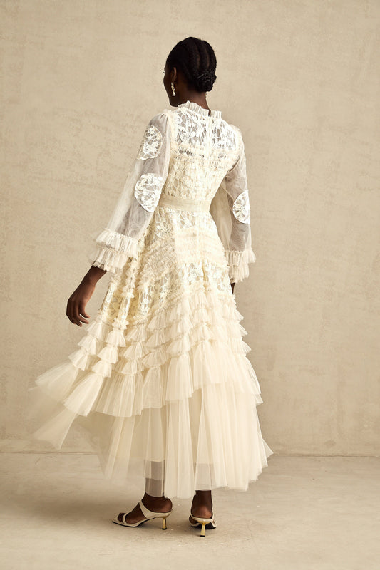 Capucine floral-embroidered layered tulle maxi dress