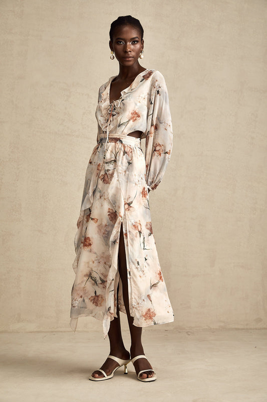 Bérengère floral-print open-waist midi dress (US Only)