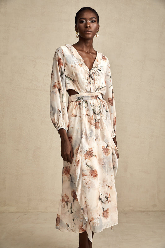 Bérengère floral-print open-waist midi dress (US Only)