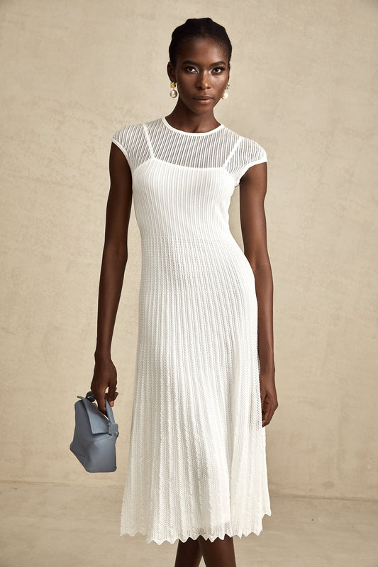 Celiane white scallop-hem semi-sheer midi dress
