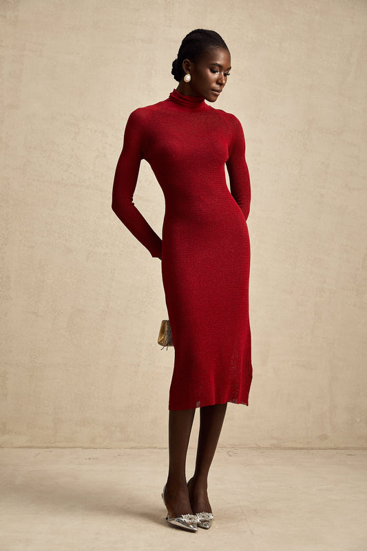 Arianee red metallic pointelle midi dress (US Only)