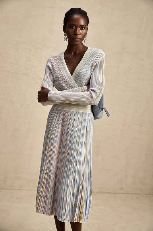 Amélie vertical-stripe knitted midi dress (US Only)