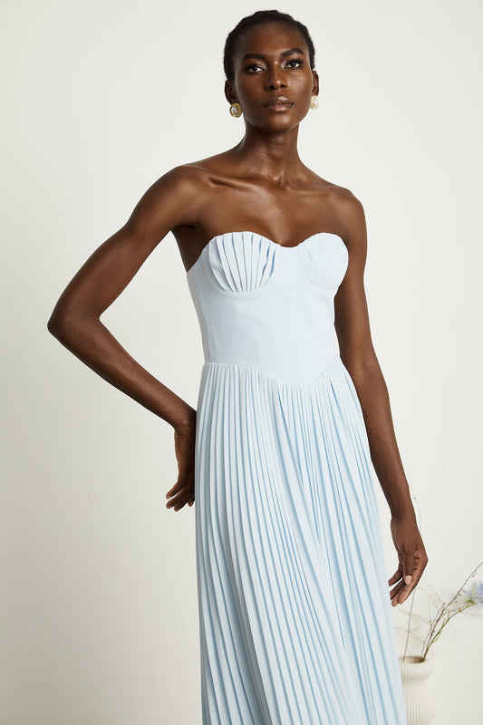 Carlotta blue pleated corset maxi dress (US Only)