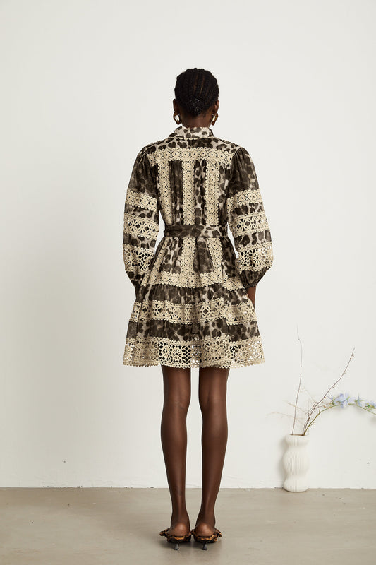 Léonor leopard-print cut-out panelled mini dress