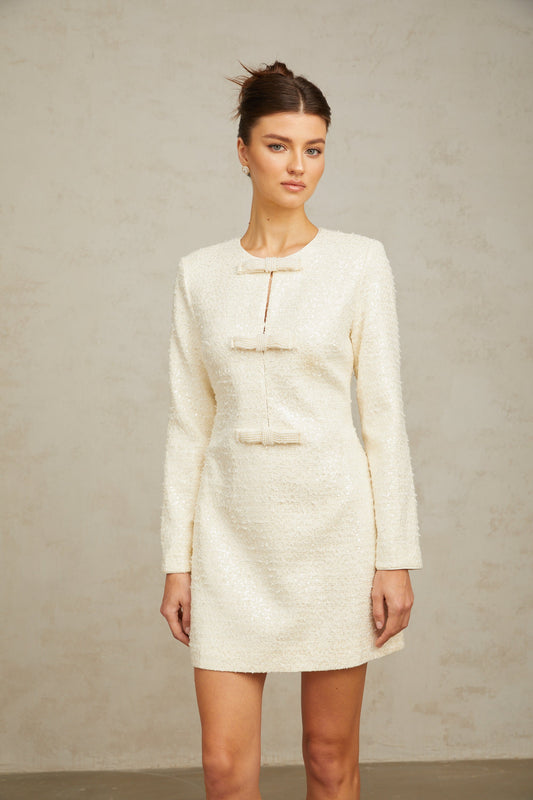 Angélique white sequined tweed mini dress (US Only)