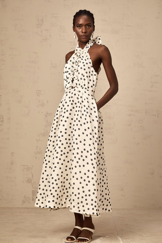 Audrey white bowknot polka-dot midi dress (US Only)