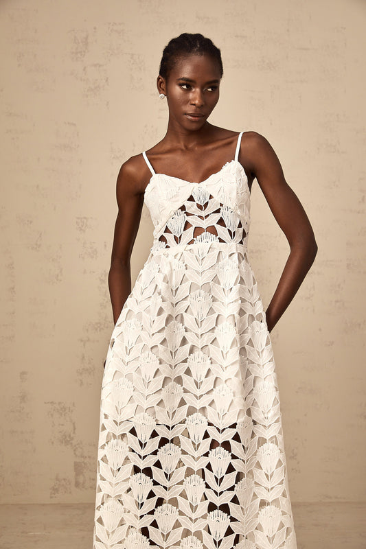 Delphine white cut-out lace midi dress (US Only)