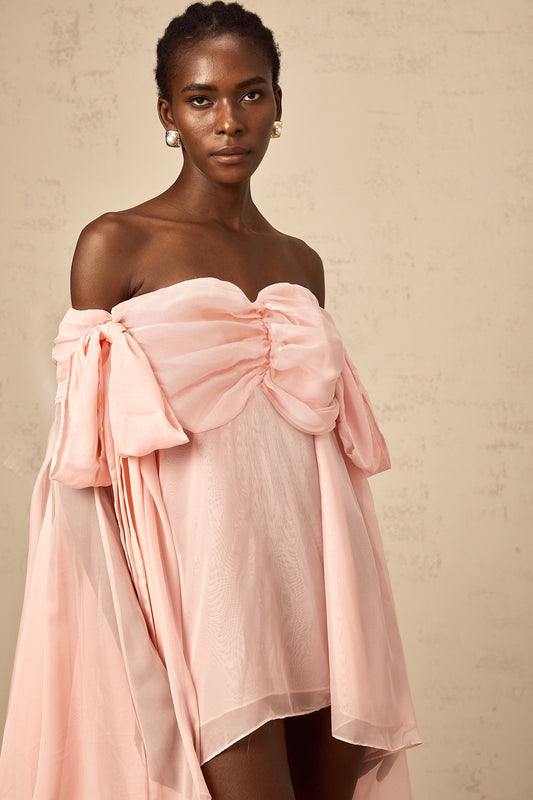 Avril pink bow draped slip mini dress (US Only)