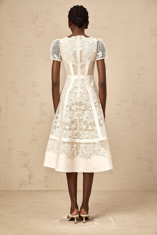 Clémence white flower-embroidered midi dress (US Only)