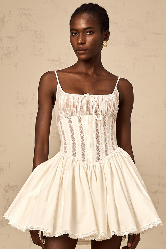 Fleur white lace-detail corset mini dress (US Only)