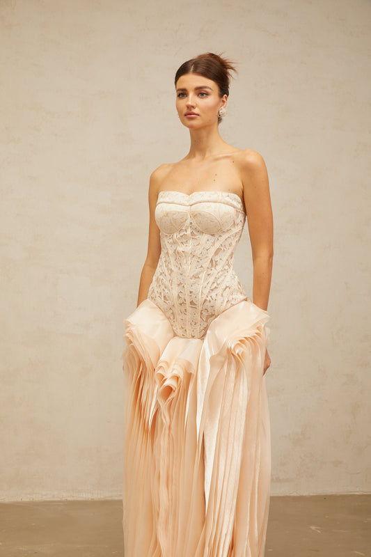 Irène neutrals lace layered corset maxi dress (US Only)