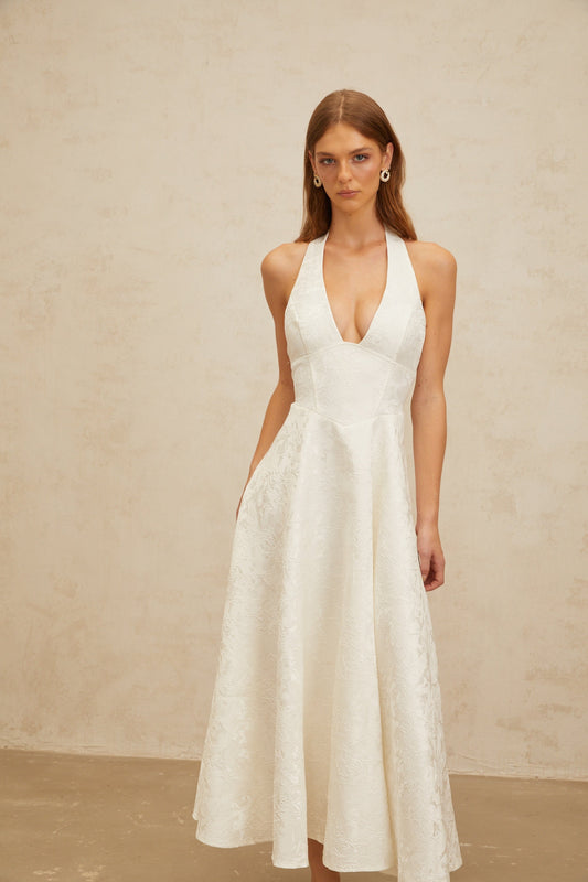 Céline White Glamorous Event Midi Elbise (Sadece ABD)
