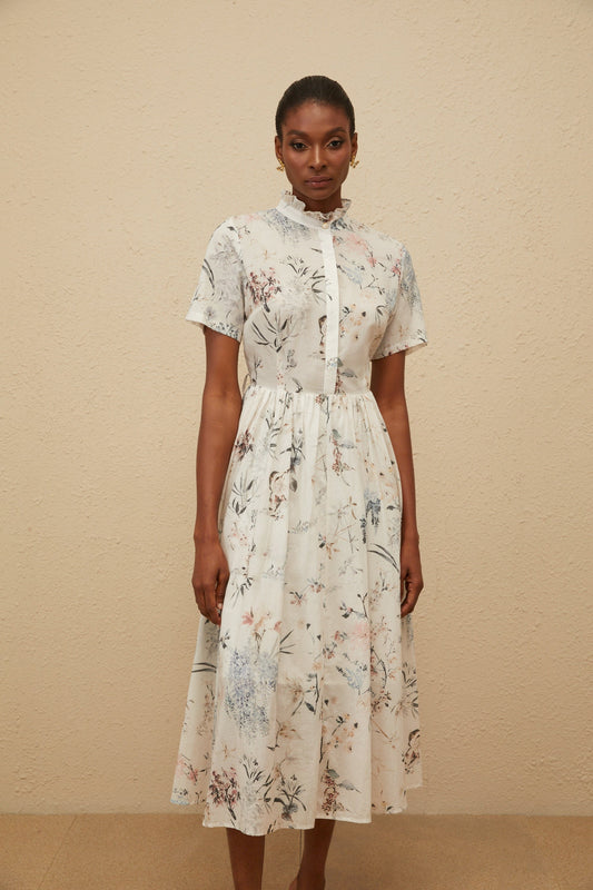 Héloïse White Floral Print Summer Midi Dress