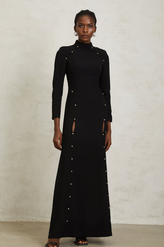 Fátima Black Rhinestone Cut Out Maxi Dress