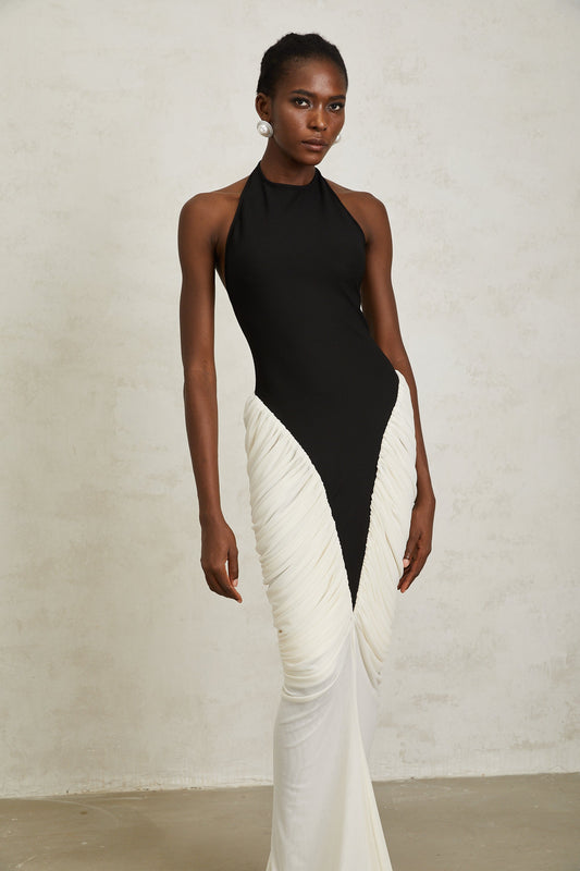 Jade Black Ruched Halterneck Maxi Bodycon Dress