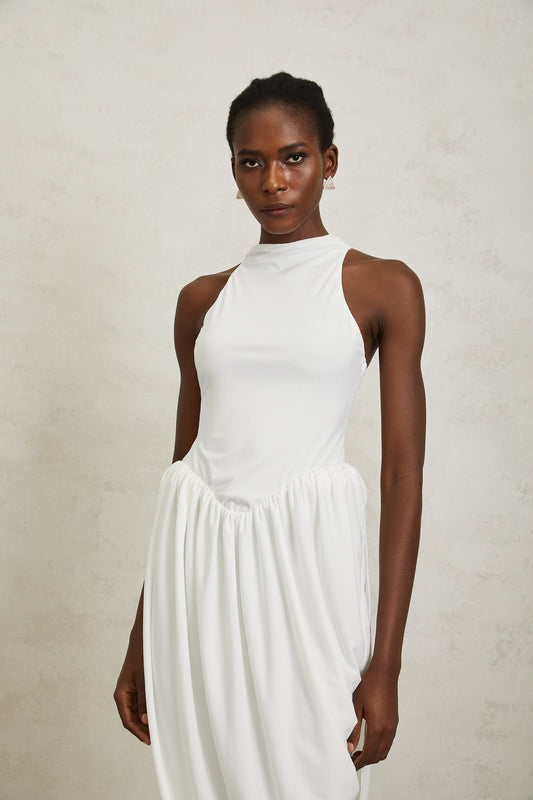 Catalina White Halterneck Draped Maxi Dress