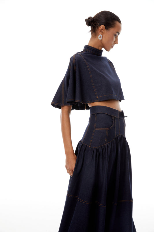 Octavie Indigo Blue Contrast Stitching Denim Set