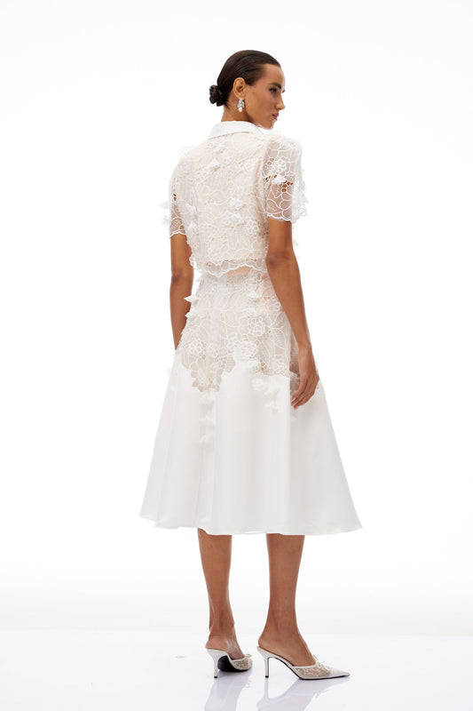 Annamária White Corded Lace Top & Skirt Set