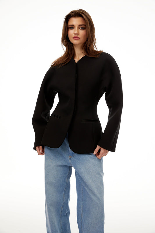 Consuelo Black Collarless Peplum Waist Blazer