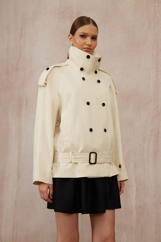 Calliopée White Double-Breasted Short Trench Coat