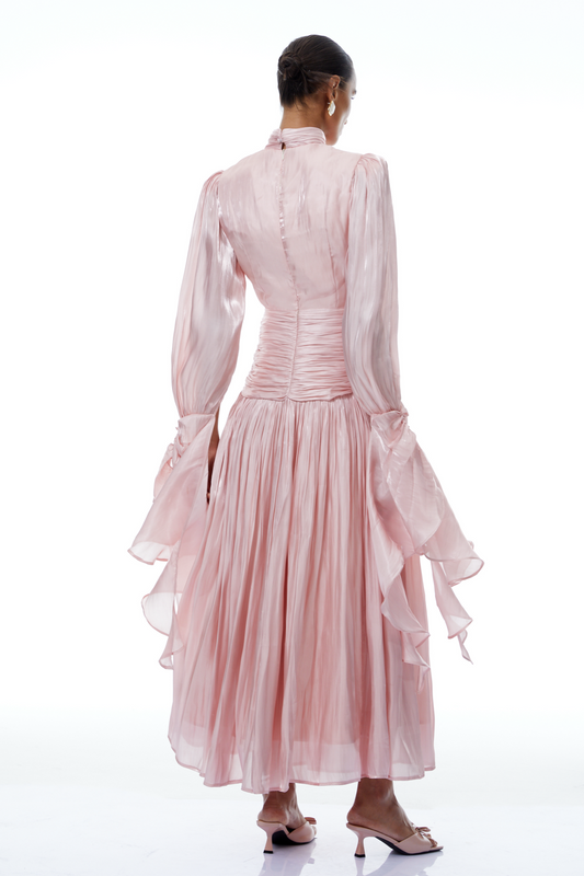 Sarolta Pink Glossy Ruched Maxi Dress