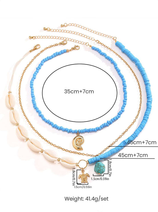 Bora Bora Shell Bead Multi Layer Necklace Gold
