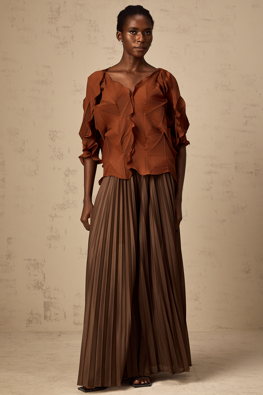 Demi brown creased top & trousers matching set