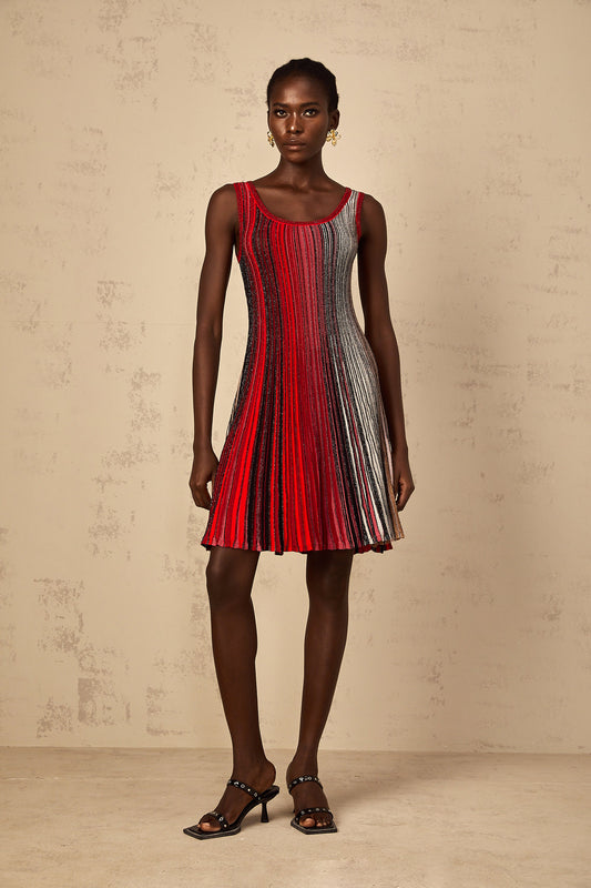 Amaryllis Red Sequin Striped Knit Mini Dress