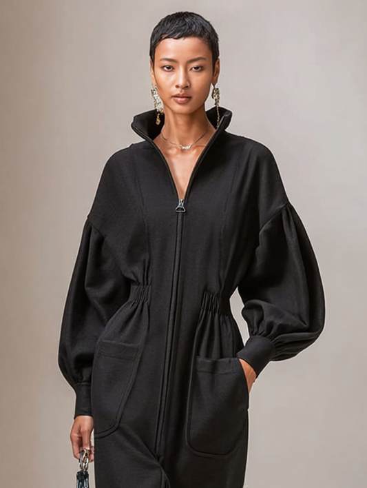 Women's Minimalist Sports Stand-up Collar Waist Hem Slit Maxi Dress MDA1179J1Y