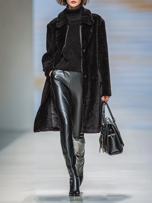 Women's Faux Fur Plush Lapel Single-Breasted Mid-Length Coat MDA1008J3Y