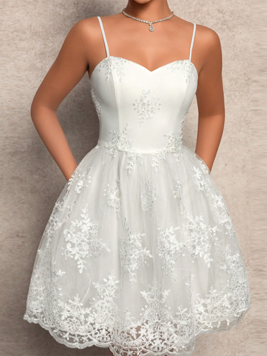 Women's Suspender Mesh Lace Embroidery Waist Mini Dress MDA1979F5Y