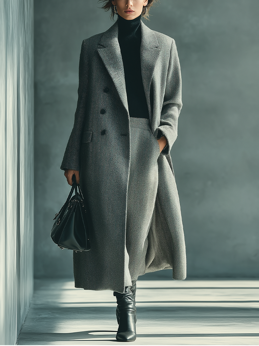 Women's Grey Wool Blend Herringbone Coat MDA1626J1T