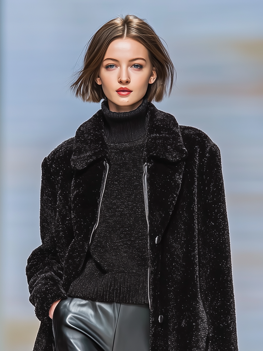Women's Faux Fur Plush Lapel Single-Breasted Mid-Length Coat MDA1008J3Y