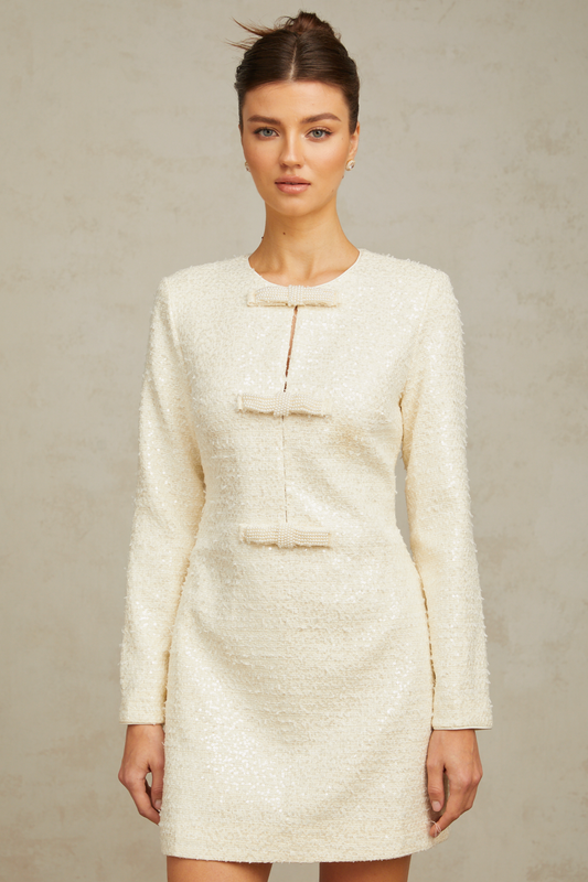 Angélique white sequined tweed mini dress (US Only)