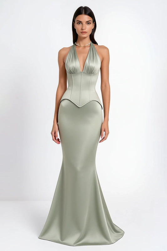 Aurélie Green Halterneck Mermaid Maxi Dress