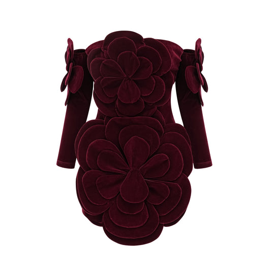 Zyra Red Floral Appliqué Mini Dress