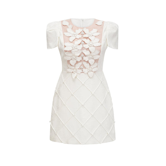 Coralie white petal-detail buttoned mini dress (US Only)